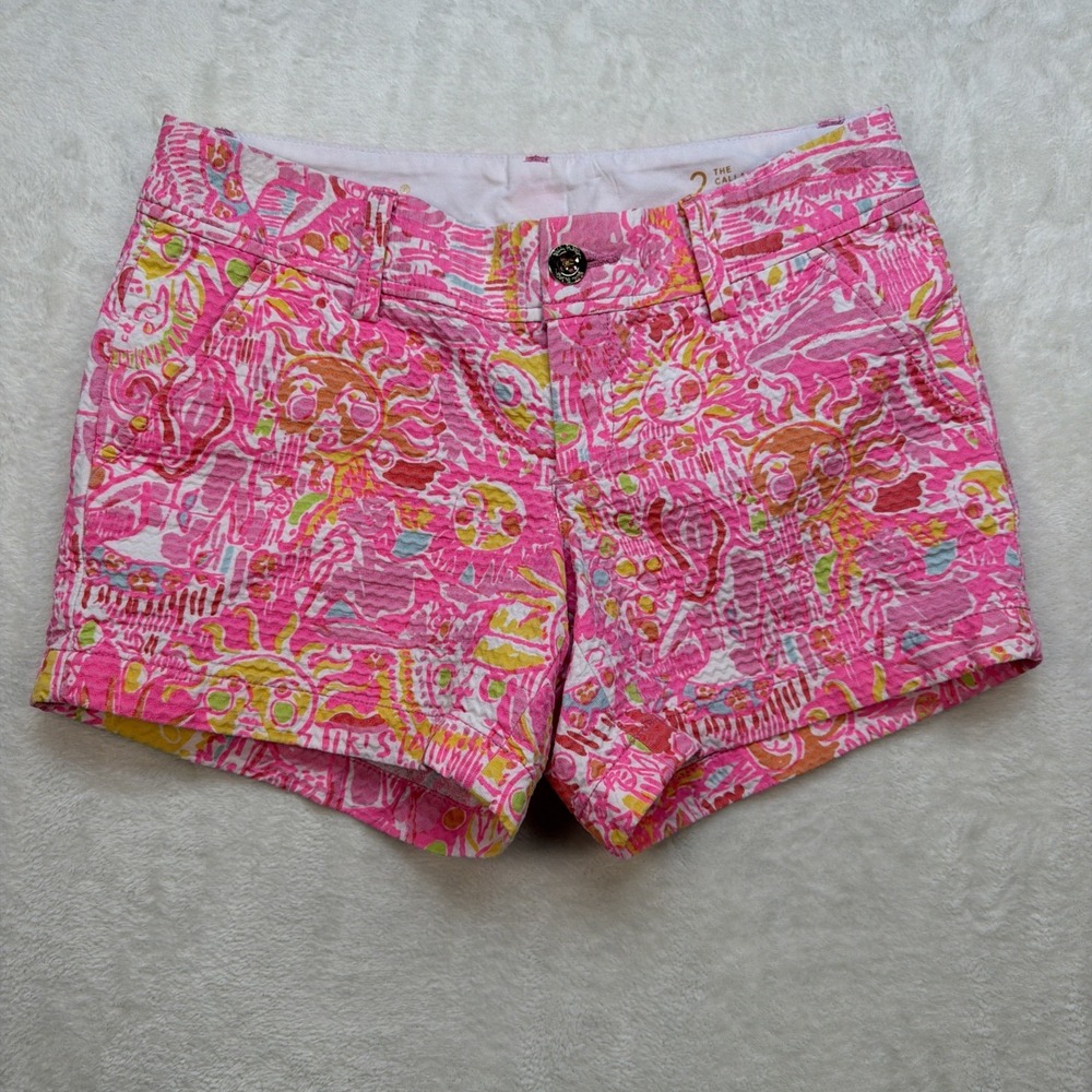 Lilly Pulitzer Callahan Shorts Womens 2 Pink Print Preppy Resort Summer Cotton
